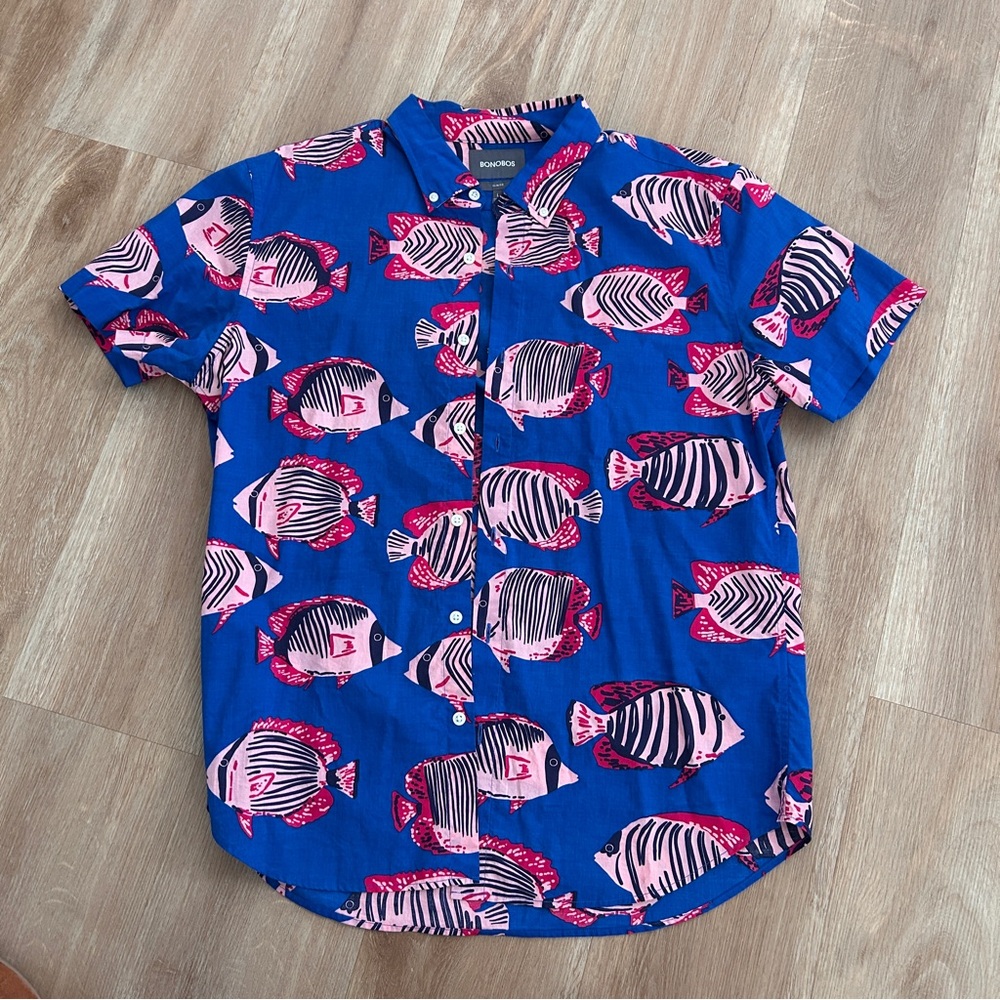 Bonobos Blue and Pink Fish Print Men's Shirt
